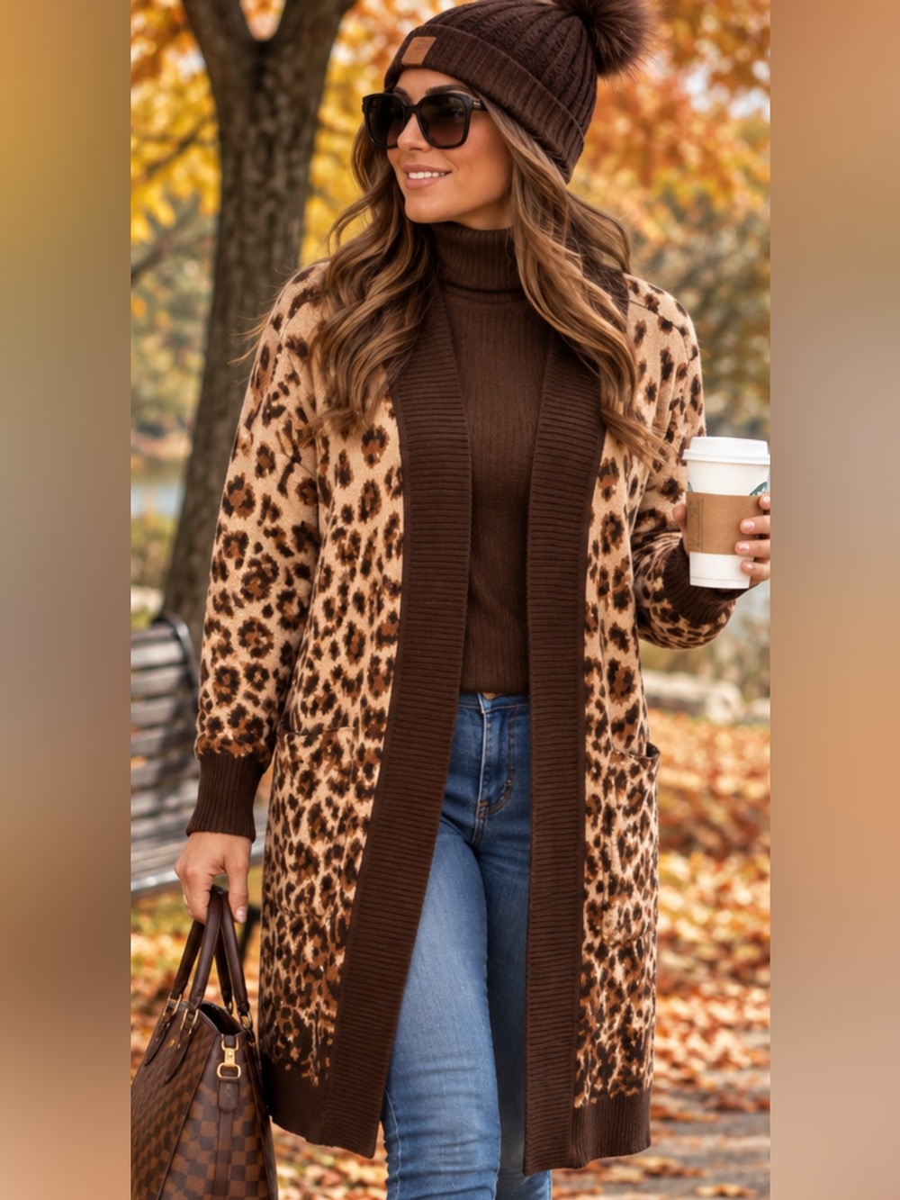 Isaac Mizrahi Brown Leopard Print Sweater Great for Fall and layers. Large NWT